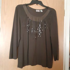 Chicos Size 2 Brown Sequin Blouse